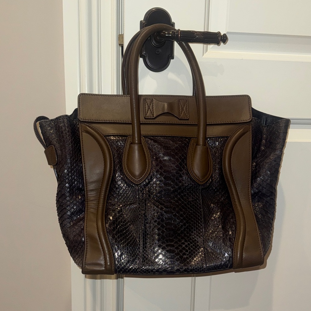 Celine Dark Brown Python Tote - image 2